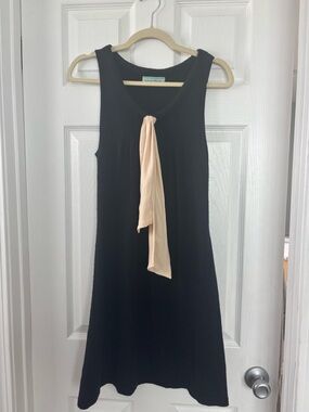 Dakota Martin Black Sleeveless Midi Dress with Silk Pink Neck Tie